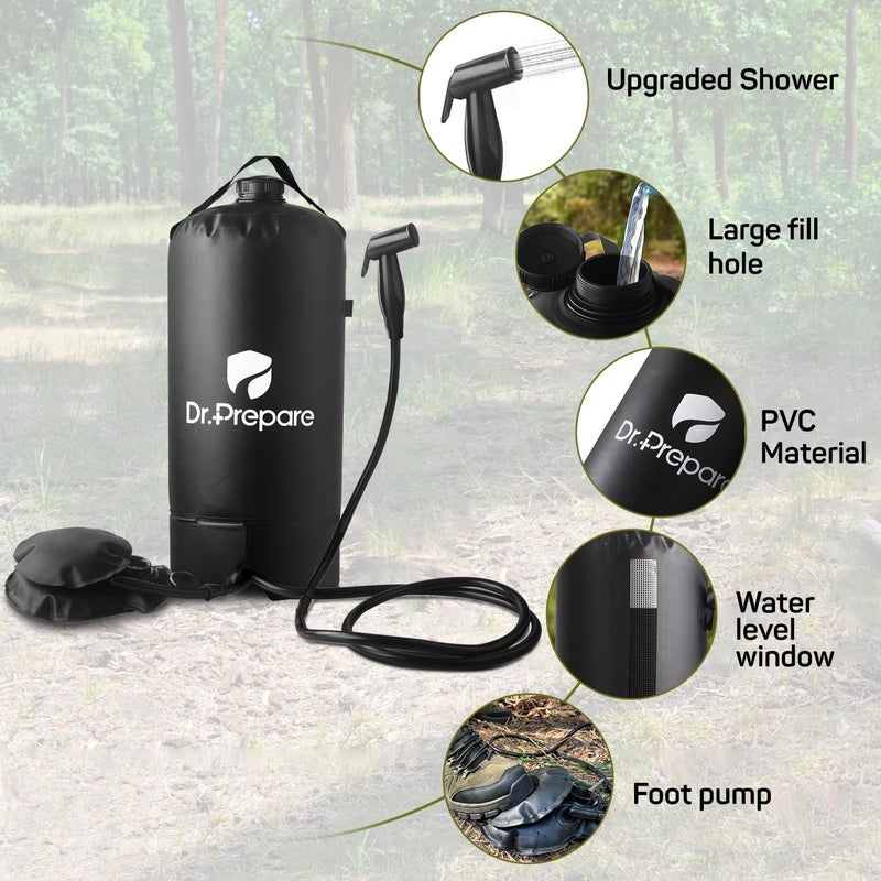 Dr. Prepare Portable Shower for Camping, 4/5 Gallons Camping Shower Bag, Portable Outdoor Shower with Pump for Hiking, Climbing, Pet Cleaning, Car Washing, Beach & Emergency - Image 2